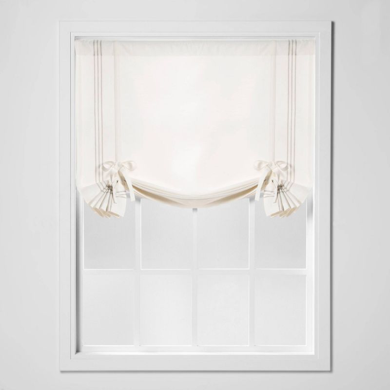 Photo 1 of 1pc 42"x63" Light Filtering Plaid Border Balloon Window Shade White - Threshold™