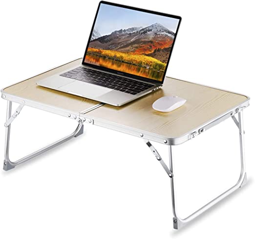 Photo 1 of Foldable Laptop Table for Bed, SUVANE Lap Desk, Bed Desk, Breakfast Serving Bed Tray, Portable Mini Picnic Table Storage Space Laptop Desk Reading Holder(Pine)