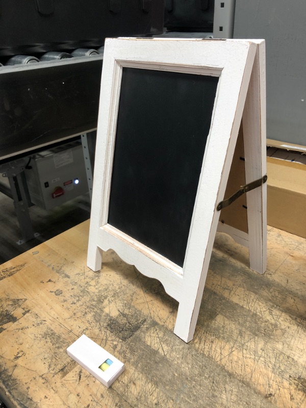 Photo 2 of 15 inch Mini Tabletop Wooden A-Frame Double-Sided Slate Chalkboard Sign Easel for Business (White)