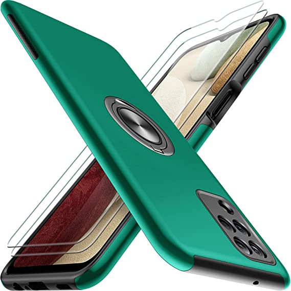 Photo 1 of 5 ITEM BUNDLE---- JAME for Samsung Galaxy A12 Case with [2 Pack] Tempered-Glass Screen Protector, Slim Soft Bumper Protective Case for Samsung A12 Case, with Invisible Ring Holder Kickstand for Galaxy A12 Case, Green + JAME Designed for iPhone 11 Case wit