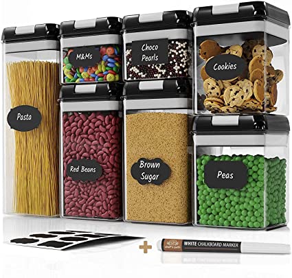 Photo 1 of Airtight Food Storage Containers for Kitchen & Pantry Organization and Storage (7 Pack) - BPA Free Plastic Food Containers with Lock Lids - Sugar, Flour, Pasta & Cereal Canister with Labels & Marker 30.99