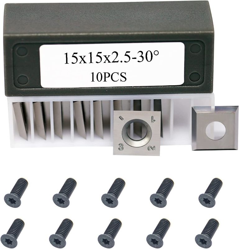 Photo 1 of 15mm Standard Square Straight Tungsten Carbide Replacement Cutter Inserts Knives 15mm x 15 x 2.5mm for Woodworking Spiral Helical Planer Head and DIY Wood Lathe Turning Tools 10pcs