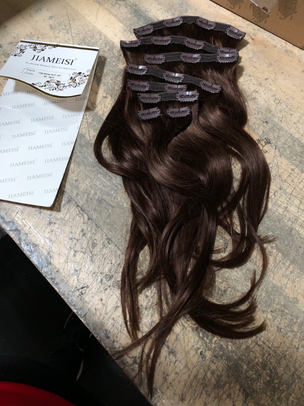 Photo 2 of 16Inch Clip In Human Hair Extensions, #4 Medium Brown 8Pcs 120G Human Hair Clip In Hair Extensions Straight Remy Hair Clip in Real Hair Extensions