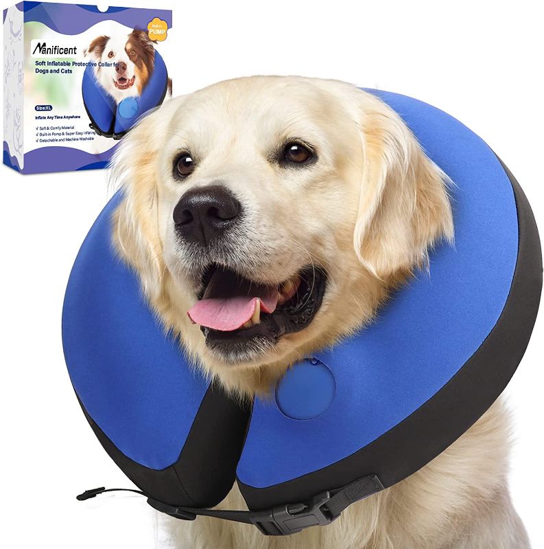 Photo 1 of ***Size: XL*** Manificent Dog Donut Collar with Built-in Pump,Inflatable Dog Cone Collar for Dog After Surgery, Prevent Puppy Bite Licking Scratching Touching, Help Pets Healing from Wound Large
