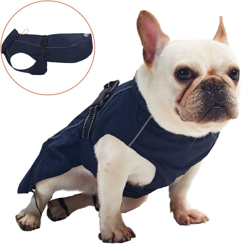 Photo 1 of ***(Navy Blue,Size: L)*** Pro Plums Dog Raincoat Adjustable Lightweight Jacket with Reflective Straps Buckle and Harness Hole Best Gift for Large Medium Small Puppy Dog
