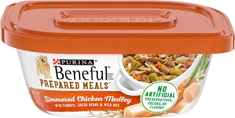 Photo 1 of ***Exp 11/2023*** *7 item* Purina Beneful High Protein Wet Dog Food With Gravy, Prepared Meals Simmered Chicken Medley - 10 oz. Tubs
