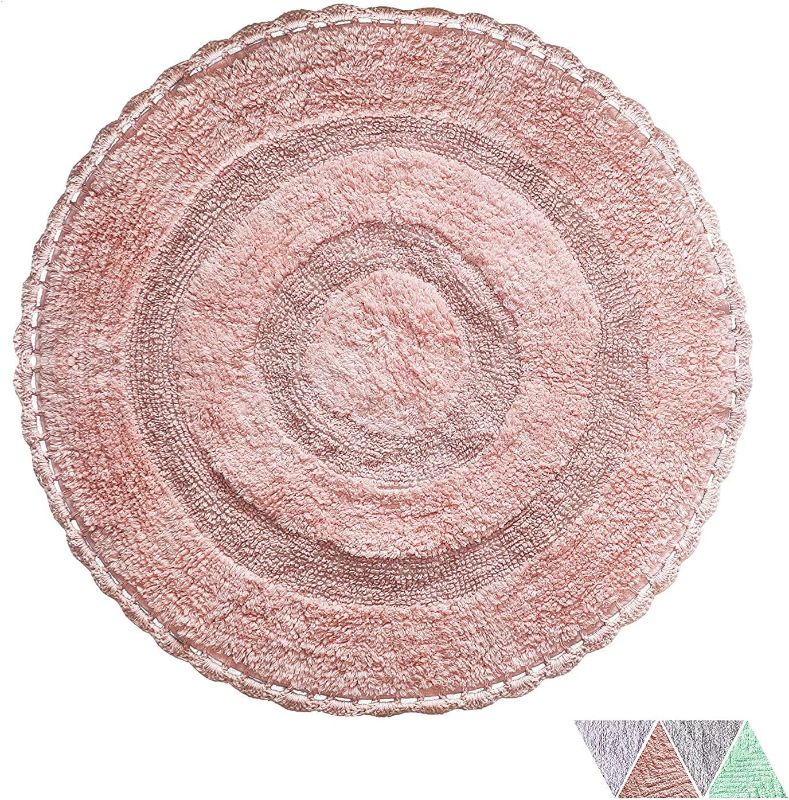 Photo 1 of Cotton Crochet Bath Rug | Area Rug for Spa, Vanity Shower, Kitchen & Living Room | Water Absorbent Linens | Warm & Soft Carpets | Bathroom Accessories | 36’’ Round | Blush Pink – The Home Talk Store
