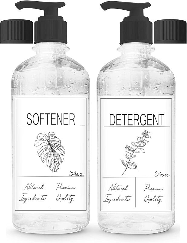 Photo 1 of 2 Pack 34oz Laundry Dispenser Liquid Detergent and Fabric Softener Container, Farmhouse BPA Free & PET Plastic Laundry Soap Dispenser with Waterproof Labels (Detergent/Softener)
