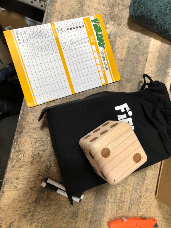 Photo 2 of JOYIN 3.5 inch Giant Wood Yard Dice Large Dice Game Set with 6 Wooden Dice, 2 Double Sided Score Sheets, Dry Erase Marker, and a Durable Storage Bag, Good Yard Games for Kids and Adults
