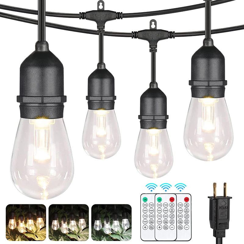 Photo 1 of 2 Pack 3-Color in 1 48Ft LED Dimmable Outdoor String Lights with Remote for Patio, Plug-in Warm White Soft White Daylight White Waterproof Hanging Edison Bistro Cafe Backyard Light-Total 96Ft
