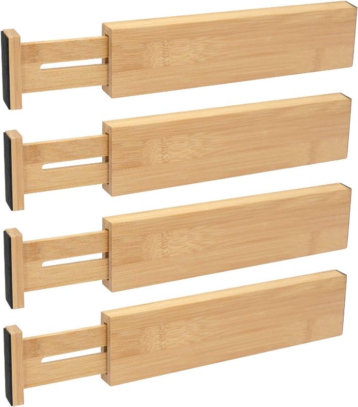 Photo 1 of MDHAND Bamboo Drawer Dividers, Expandable & Adjustable Drawer Dividers Organizers, Drawer Separators for Kitchen, Dresser, Bedroom, Office, Set of 4 (13.38-17in)
