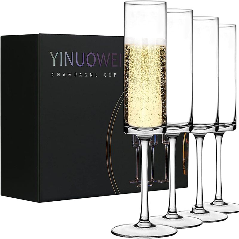 Photo 1 of 4 Pack Champagne Flute Elegant Hand Blown Wedding Champagne Flutes Glasses Lead-free 