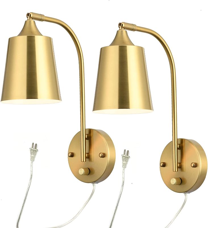 Photo 1 of 2-Pack** Gold Plug in Wall Sconce Set of 2 with Dimmer Switch, Wall Mounted Industrial Lamp for Bedroom, Living Room 
