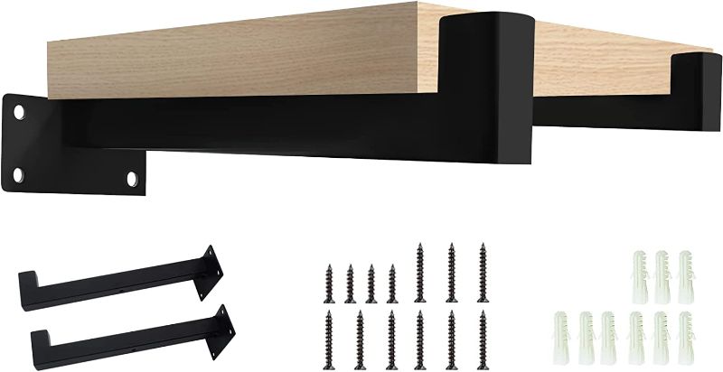 Photo 1 of 2 Pcs Floating Shelf Brackets 10 Inch Heavy Duty Industrial Metal Brackets for Shelves Wall Mounted Black Shelving Supports with Lip