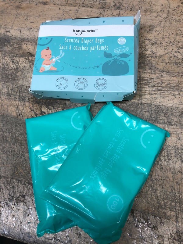 Photo 1 of Baby Works Scented Diaper Disposable Bags for Diaper Changes Perfect for Pets and Trash Baby Powder Scent Neutralizes Odors 200