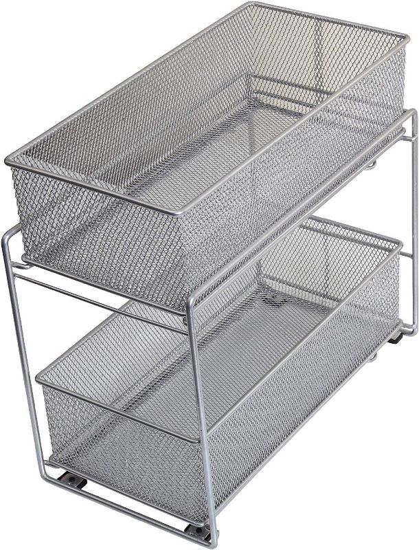 Photo 1 of YBM Home Silver 2 Tier Mesh Sliding Spice and Sauces Basket Cabinet Organizer Drawer 2304