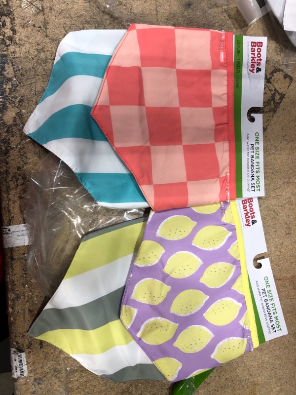 Photo 3 of  Bundle!! Cooling Lemon/Stripe Collar Slide Dog Bandana - 2pk - Boots & Barkley & Cooling Grid/Stripe Collar Slide Dog Bandana - 2pk - Boots & Barkley