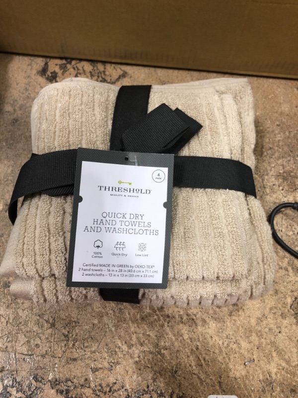 Photo 2 of 4pk Quick Dry Ribbed Hand/Wash Towel Set Tan - Threshold