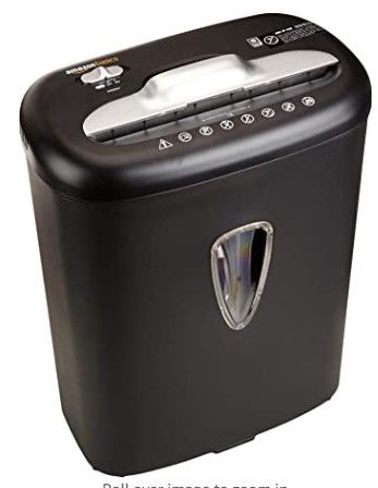 Photo 1 of Amazon Basics Cross Cut Paper Shredder and Credit Card Shredder with 4.1 Gallon Bin, 8 Sheet Capacity
