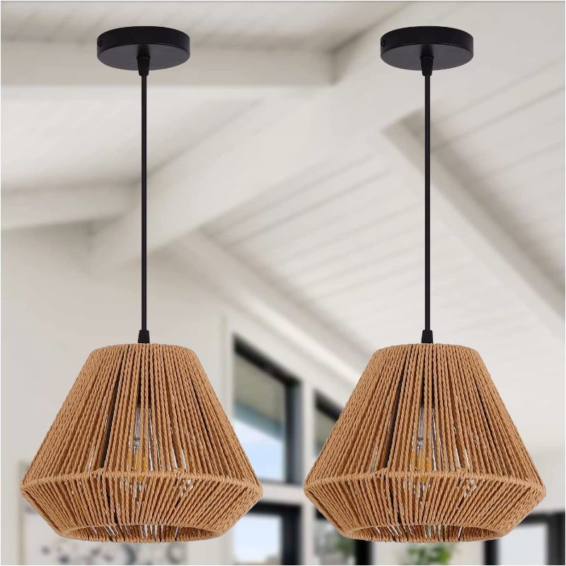 Photo 1 of 2-Pack Hand Woven Bamboo Pendant Light Vintage Farmhouse Rattan Pendant Lighting Fixture Modern Retro Boho Pendant Lamp 