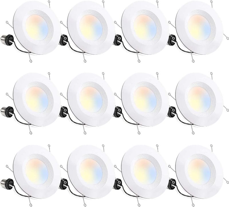 Photo 1 of 12 Pack 5/6 Inch Selectable CCT LED Recessed Lighting, Baffle Trim Adjustable, Dimmable Recessed Lighting, Damp Rated LED Can Lights