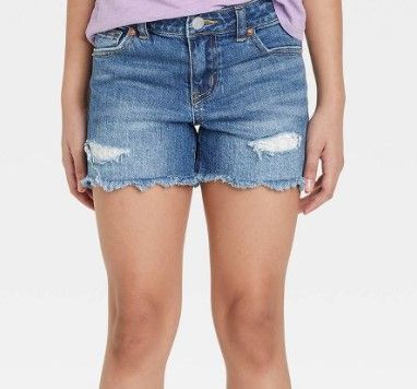 Photo 1 of Girls' Destructed Jean Shorts - Cat & Jack™ Medium Wash

