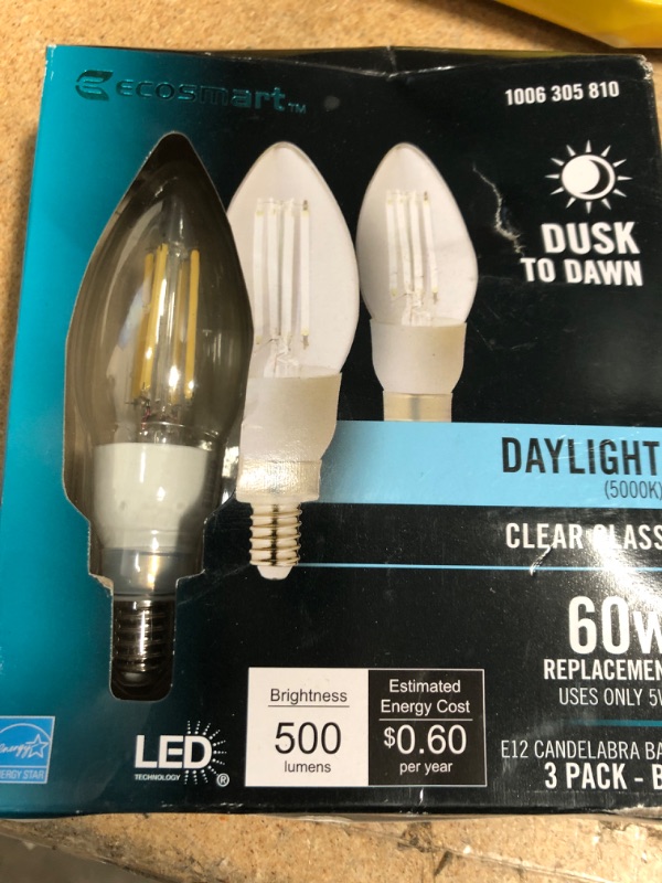 Photo 2 of 60-Watt Equivalent B11 E12 Candelabra CEC Cage Filament Dusk to Dawn LED Vintage Edison Light Bulb Daylight (3-Pack)
