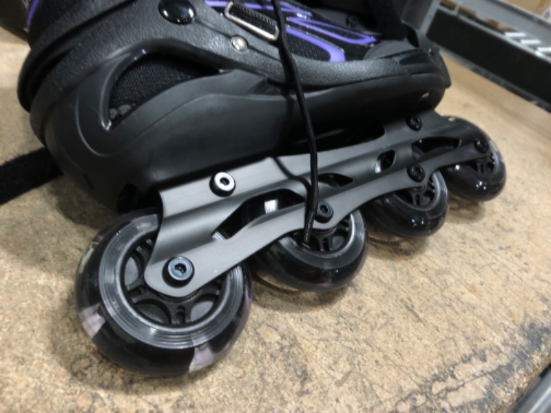 Photo 4 of 2PM SPORTS Vinal Girls Adjustable Flashing Inline Skates, All Wheels Light Up, Fun Illuminating Skates for Kids and Men- Azure Small (1Y-4Y US)
