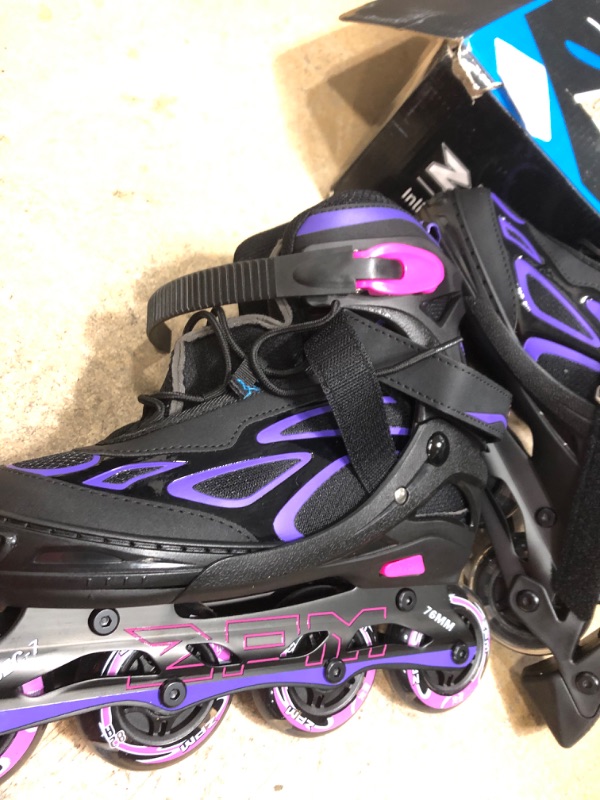 Photo 5 of 2PM SPORTS Vinal Girls Adjustable Flashing Inline Skates, All Wheels Light Up, Fun Illuminating Skates for Kids and Men- Azure Small (1Y-4Y US)
