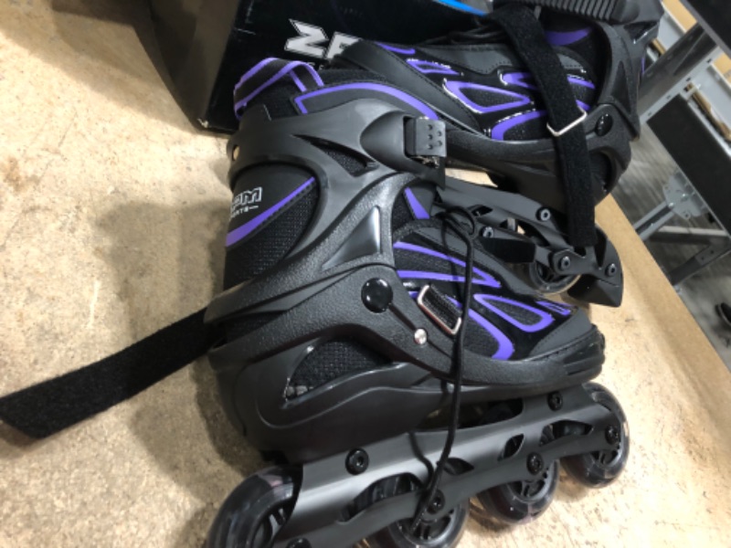 Photo 3 of 2PM SPORTS Vinal Girls Adjustable Flashing Inline Skates, All Wheels Light Up, Fun Illuminating Skates for Kids and Men- Azure Small (1Y-4Y US)
