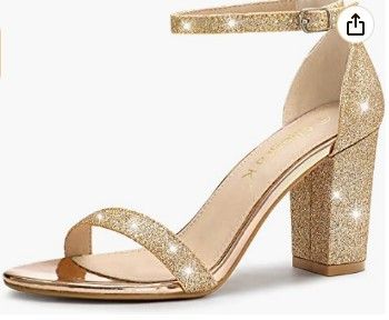 Photo 1 of Allegra K Women's Glitter Ankle Strap Chunky Heels Sandals Gold Size 7 