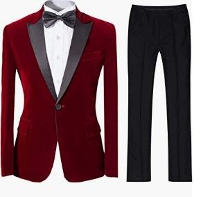 Photo 1 of Cloudstyle Mens 2-Piece Suit Peaked Lapel 1 Button Tuxedo Slim Fit Dinner Jacket Pants Red 3XL 