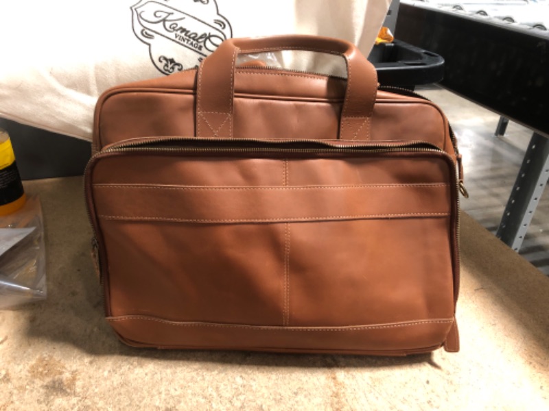 Photo 1 of KomalC 16 Inch Leather briefcases Laptop Messenger Bags for Men and Women Best Office School College Satchel Bag Brown Tan
