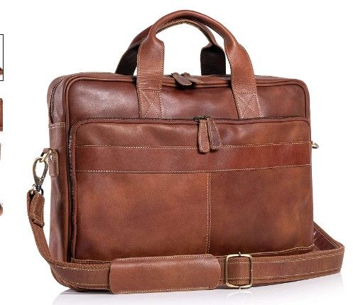 Photo 1 of KomalC 16 Inch Leather briefcases Laptop Messenger Bags for Men and Women Best Office School College Satchel Bag Brown Tan
