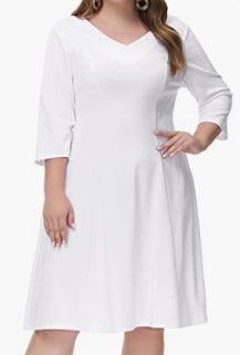 Photo 1 of Hanna Nikole Women's Plus Size Stretchy A Line Swing Flared Skater Cocktail Party Dress White Size 22W