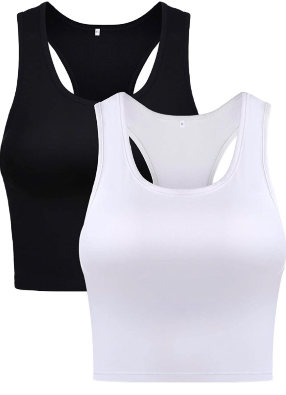 Photo 1 of 2 Pieces Basic Sleeveless Racerback Crop Tank Top Sports Crop Top for Women Girls