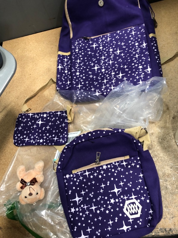 Photo 1 of 4 pack glitter backpack purple with mini bear, 