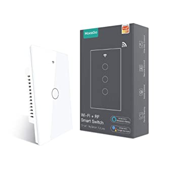 Photo 1 of MoesGo WiFi Smart Wall Light Switch,Glass Panel, Multi-Control(3 Way), 2.4GHz Wi-Fi Touch Switches, Neutral Wire Required, Remote Control Smart Life/Tuya App, Work with Alexa, Google Home White 1 Gang
