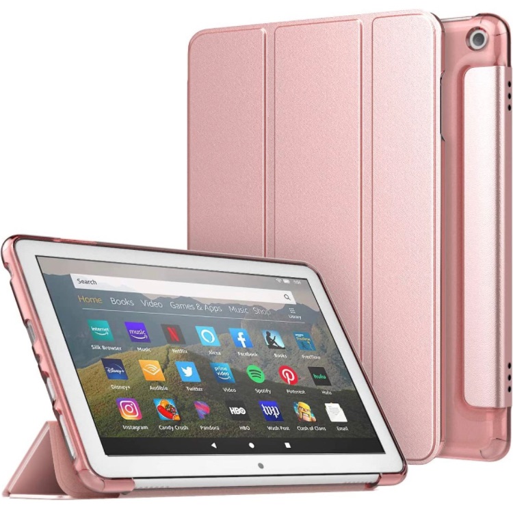 Photo 1 of MoKo Case Fits Kindle Fire HD 8 & 8 Plus Tablet (10th Generation, 2020 Release), Soft TPU Translucent Frosted Back Cover Slim Smart Shell, Auto Wake/Sleep - Rose Gold