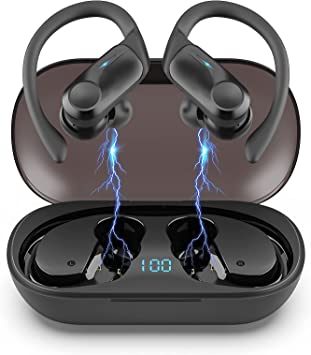 Photo 1 of Sports Wireless Earbuds, Hadisala Bluetoth 5.1 Ear-Hooks Headphones with Mic Deep Bass, IPX7 Waterproof Noise Reduction LED Display in Ear Earphone, 50H Playtime with Charging Case for Gym Running
