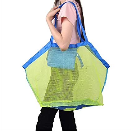 Photo 1 of ALMHPVC Large Mesh Beach Bags for Sand Toys Organizer Storage, Tote Beach Bag for Kids, Beach Toys Organizer Storage Bags (Green 1Pack)
