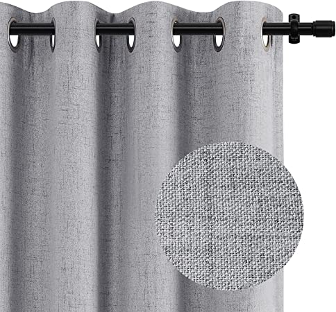 Photo 1 of 100% Blackout Curtain Linen Textured Look Grommet Blackout Curtains 84 Inch Length Thermal Insulated Curtains Drapes for Bedroom/Living Room Set of 2 Panels, 50" x 84", Gray
