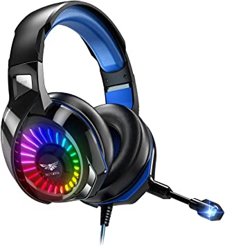 Photo 1 of Nivava K7 Pro Gaming Headset for PS4, PS5, PC Headset with Noise Cancelling Microphone, Colorful Marquee Light & Soft Earmuffs, Compatible with Nintendo Switch, Mac, Computer, Laptop
