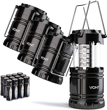 Photo 1 of Vont 4 Pack LED Camping Lantern, LED Lanterns, Suitable Survival Kits for Hurricane, Emergency Light for Storm, Outages, Outdoor Portable Lanterns, Black, Collapsible, (Batteries Included)
