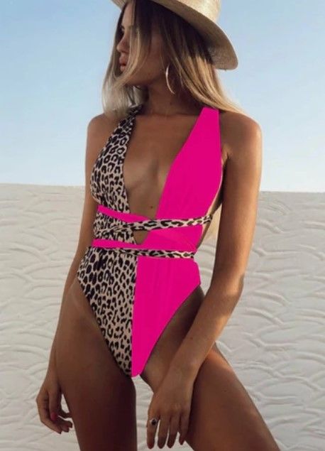 Photo 1 of COLORBLOCK BLUE AND LEOPARD PRINT MONOKINI MEDIUM (ACTUAL SWIMSUIT IS BLUE AND LEOPARD PRINT NOT PINK. STYLES ARE SAME) MEDIUM