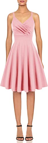 Photo 1 of GRACE KARIN Sleeveless Solid Floral Summer Cocktail Dress A-Line Wrap Wedding Guest Dress PINK MEDIUM