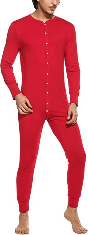 Photo 1 of Hotouch Men's One Piece Pajama Long Thermal Union Suit Button Down Pajamas LARGE