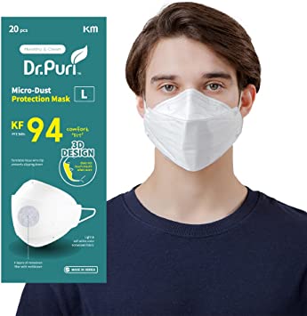 Photo 1 of [20 Pack] Dr.Puri New Micro-Dust Protection Face Premium Mask (KF94) White Large