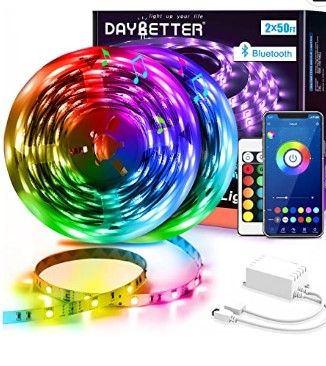 Photo 1 of DAYBETTER Led Strip Lights 100ft (2 Rolls of 50ft) Smart Light Strips with App Control Remote, 5050 RGB Led Lights