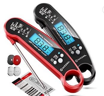 Photo 1 of Meat Thermometer Digital, SOQOOL Instant Read Food Thermometers for Kitchen Cooking with Probe Set Of 2 Black and Red